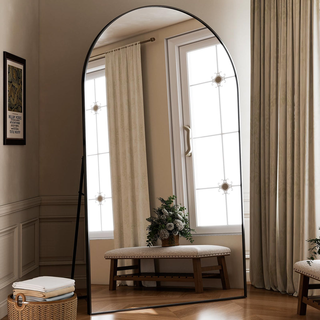 HARRITPURE 64"x21" Arched Full Length Mirror Floor Mirrors with Aluminum Alloy Frame Free-Standing Wall Mounted or Leaning Large Bedroom Dressing Mirror Modern & Contemporary Decor for Home,Black