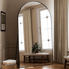 HARRITPURE 64"x21" Arched Full Length Mirror Floor Mirrors with Aluminum Alloy Frame Free-Standing Wall Mounted or Leaning Large Bedroom Dressing Mirror Modern & Contemporary Decor for Home,Black