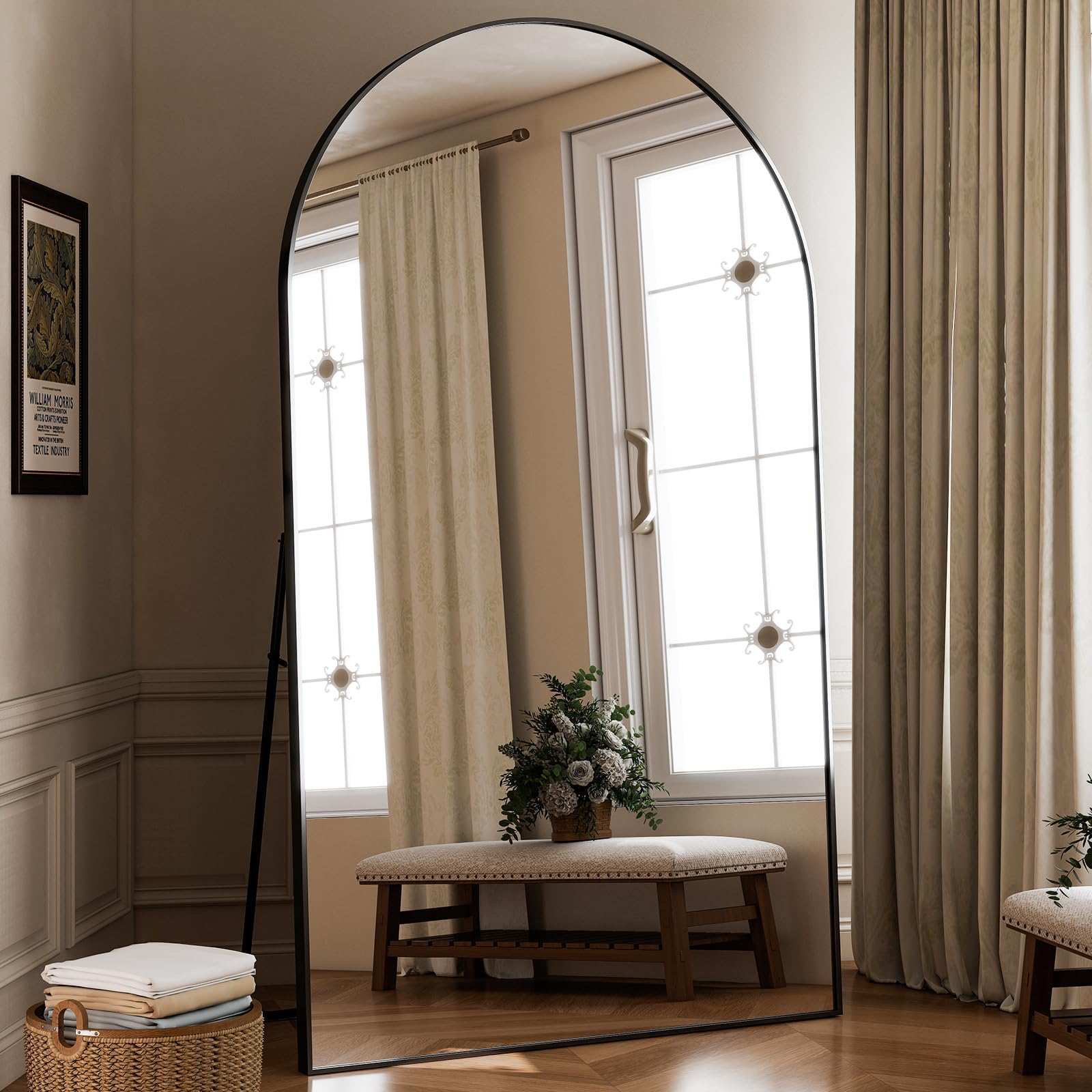 HARRITPURE 64"x21" Arched Full Length Mirror Floor Mirrors with Aluminum Alloy Frame Free-Standing Wall Mounted or Leaning Large Bedroom Dressing Mirror Modern & Contemporary Decor for Home,Black