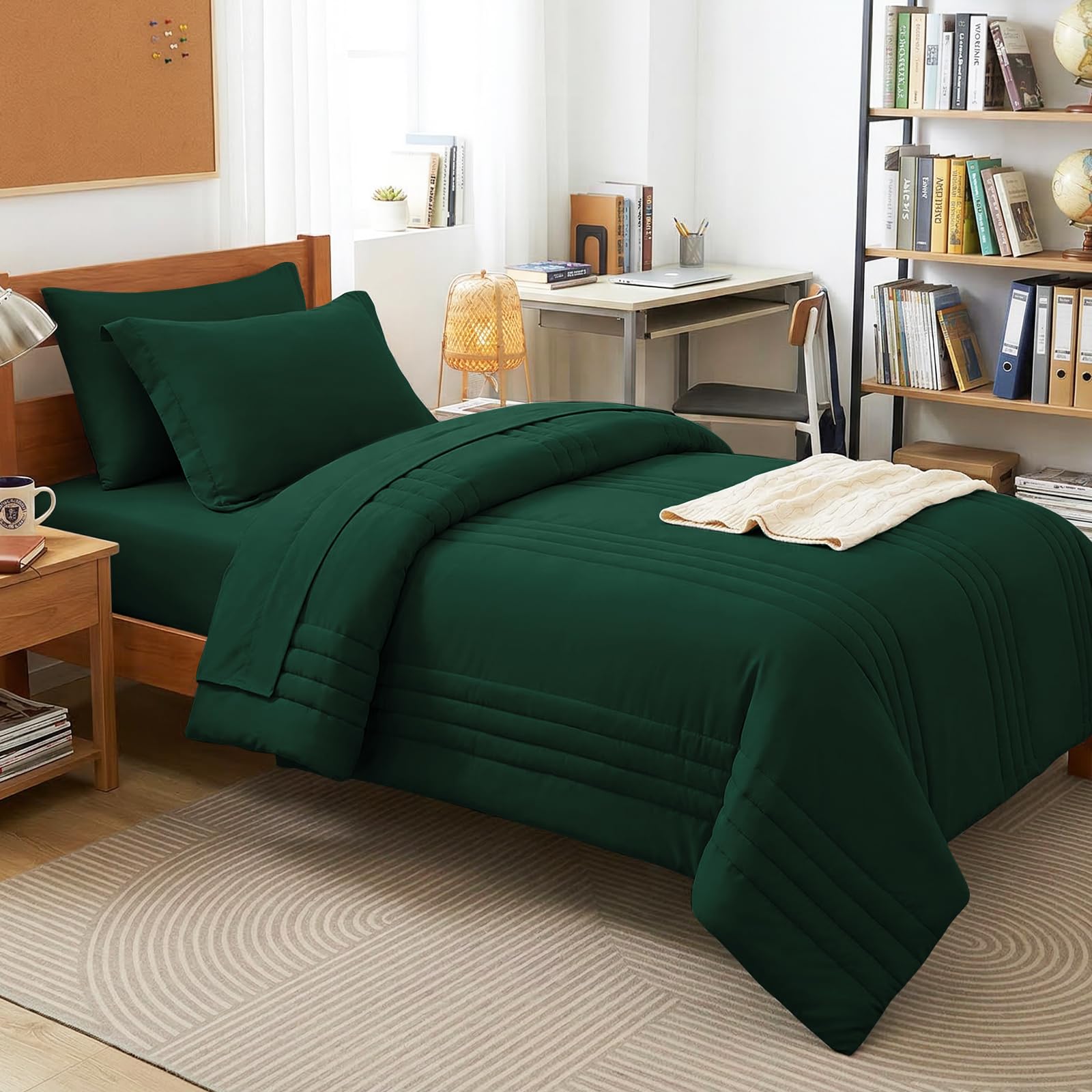 CozyLux Queen Size Comforter Sets - 7 Piece Bed in a Bag Olive Green Comforter Set with Sheets Luxury Bed Set All Seasons, Soft Bedding Set with Down Alternative Comforter, Sheets, Pillowcases & Shams