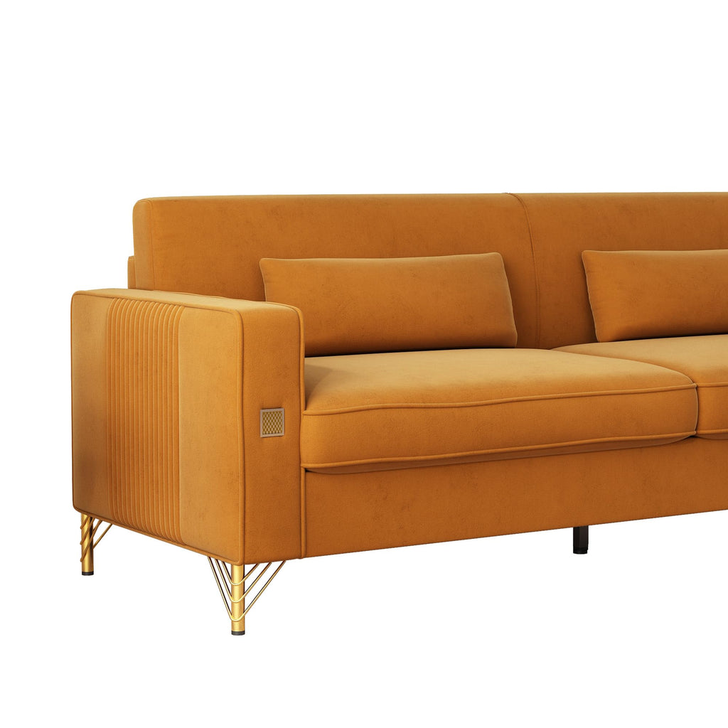 KEIKI 86" Oversized Luxury Velvet Sofa with Armrest and Removable Plush Cushions, Modern Style Gold Accents 3-Seater Couch with Solid Legs, Easy Assembly, for Living Room, Apartment, Green