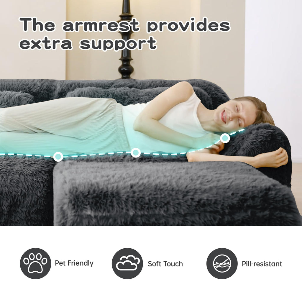 98.4-Inch Oversized Boneless Cloud Couches Deep Seat Foam Sofa Couch with 2 Round Toss Pillows, Luxury Corduroy Upholstered 3 Seat Tufted Loveseat, Cloud Sofa in a Box
