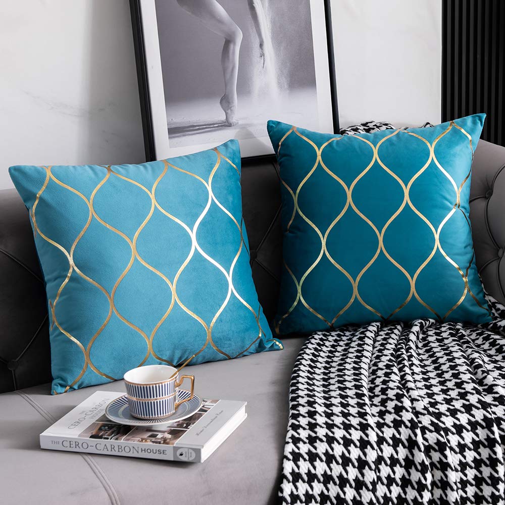 DEZENE 12x20 Inch Gold Velvet Throw Pillow Covers: 2 Pack Rectangular Decorative Pillow Cases for Bedroom Sofa Couch Living Room, Black