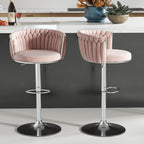 ABET Gold Bar Stool Set of 2, Velvet Swivel Barstools, Height Adjustable Counter Stools with Woven Back, Upholstered Modern Luxury Kitchen Stools with Footrest for Cafe, Pub, Black
