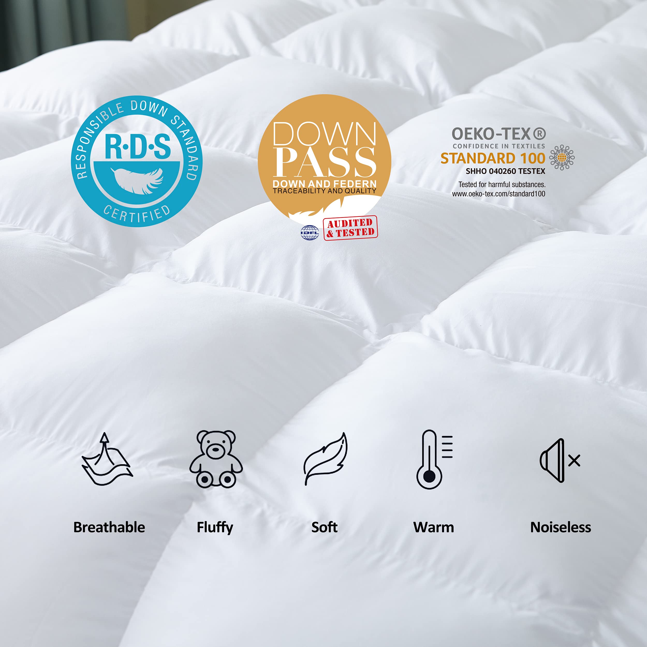 Luxurious White Solid Heavy Weight, Palatial King Size Goose Feathers Down Comforter for Winter Weather, 120 X 98 inches, Premium Baffle Box, 100% Egyptian Cotton Cover, 95 oz. Fill Weight