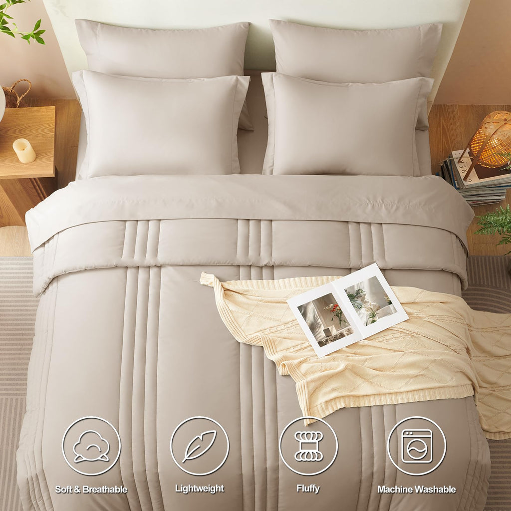 CozyLux Queen Size Comforter Sets - 7 Piece Bed in a Bag Olive Green Comforter Set with Sheets Luxury Bed Set All Seasons, Soft Bedding Set with Down Alternative Comforter, Sheets, Pillowcases & Shams