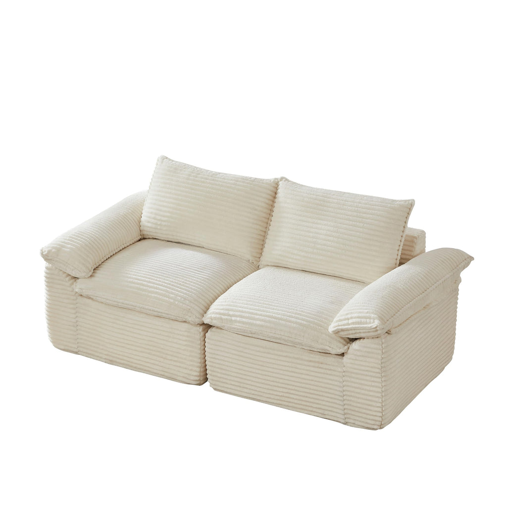 98.4-Inch Oversized Boneless Cloud Couches Deep Seat Foam Sofa Couch with 2 Round Toss Pillows, Luxury Corduroy Upholstered 3 Seat Tufted Loveseat, Cloud Sofa in a Box