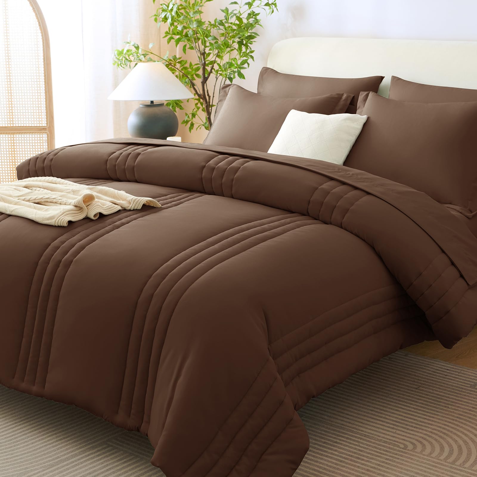 CozyLux Queen Size Comforter Sets - 7 Piece Bed in a Bag Olive Green Comforter Set with Sheets Luxury Bed Set All Seasons, Soft Bedding Set with Down Alternative Comforter, Sheets, Pillowcases & Shams
