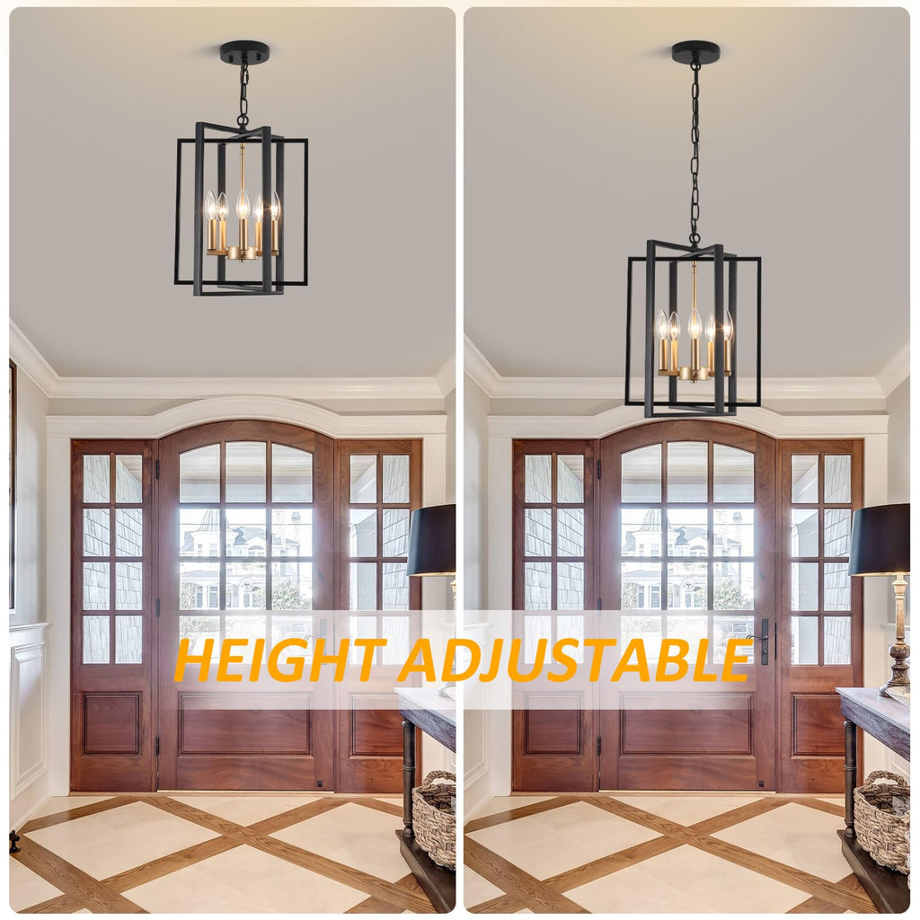 Black Gold Chandelier for Dining Room, Modern Farmhouse 3 Light Entryway Pendant Light Fixture Adjustable Geometric Industrial Rustic Foyer Light for Living Room Kitchen Island Hallway Bedroom