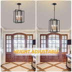 Black Gold Chandelier for Dining Room, Modern Farmhouse 3 Light Entryway Pendant Light Fixture Adjustable Geometric Industrial Rustic Foyer Light for Living Room Kitchen Island Hallway Bedroom
