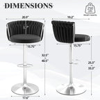 ABET Gold Bar Stool Set of 2, Velvet Swivel Barstools, Height Adjustable Counter Stools with Woven Back, Upholstered Modern Luxury Kitchen Stools with Footrest for Cafe, Pub, Black