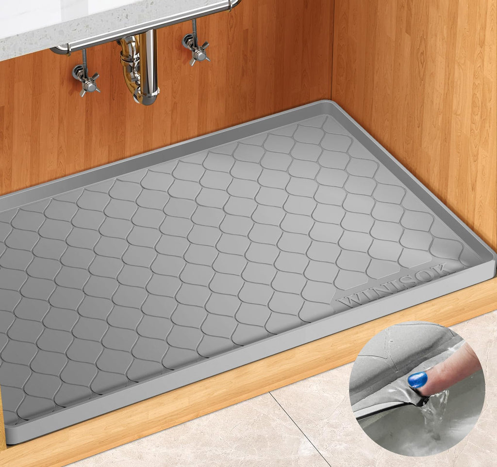 Winisok Silicone Under Sink Mat 34" x 22", kitchen Essentials and Gadgets, Shelf liner and Cabinet Protector, Home Organizers and Storage, Waterproof Bathroom Tray