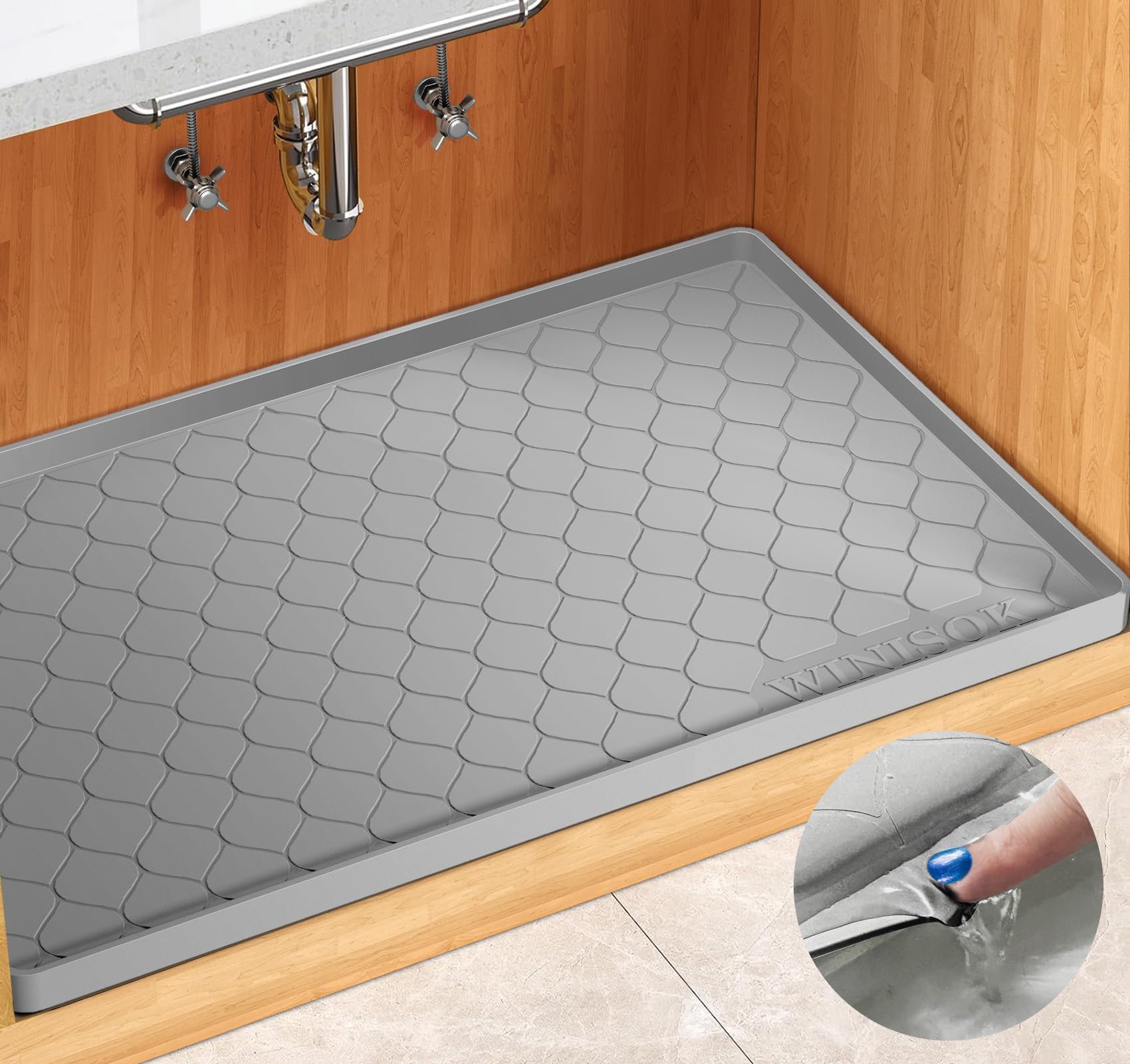 Winisok Silicone Under Sink Mat 34" x 22", kitchen Essentials and Gadgets, Shelf liner and Cabinet Protector, Home Organizers and Storage, Waterproof Bathroom Tray