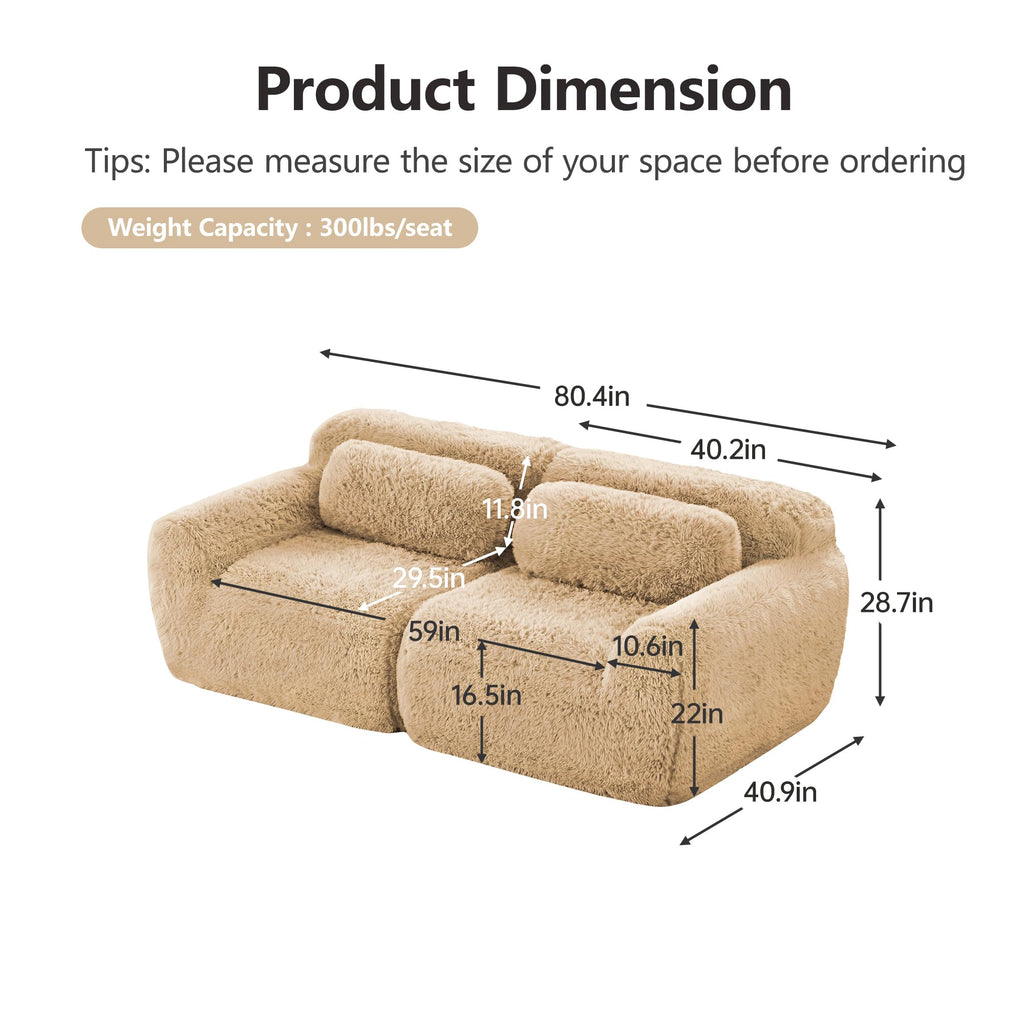 98.4-Inch Oversized Boneless Cloud Couches Deep Seat Foam Sofa Couch with 2 Round Toss Pillows, Luxury Corduroy Upholstered 3 Seat Tufted Loveseat, Cloud Sofa in a Box