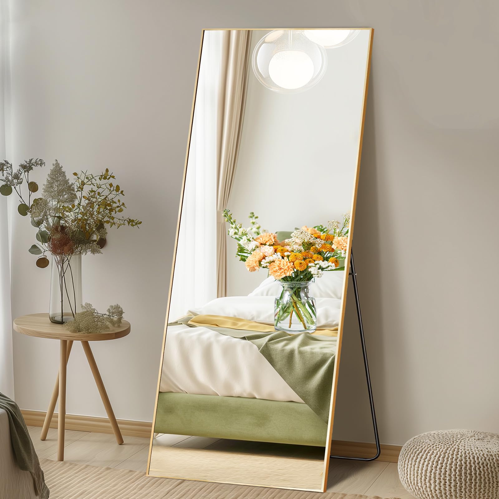 DUMOS Arched Full Length Mirror with Stand 64"x21" Floor Standing Aluminum Frame for Bedroom Body Hanging Leaning Modern Simple Home Decor Shatter-proorf Nano Glass Wall Living Room Cloakroom Black