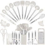 Kitchen Utensil Set-Silicone Cooking Utensils-33 Kitchen Gadgets & Spoons for Nonstick Cookware-Silicone and Stainless Steel Spatula Set-Best Kitchen Tools, Useful Pots (Khaki)