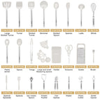 Kitchen Utensil Set-Silicone Cooking Utensils-33 Kitchen Gadgets & Spoons for Nonstick Cookware-Silicone and Stainless Steel Spatula Set-Best Kitchen Tools, Useful Pots (Khaki)