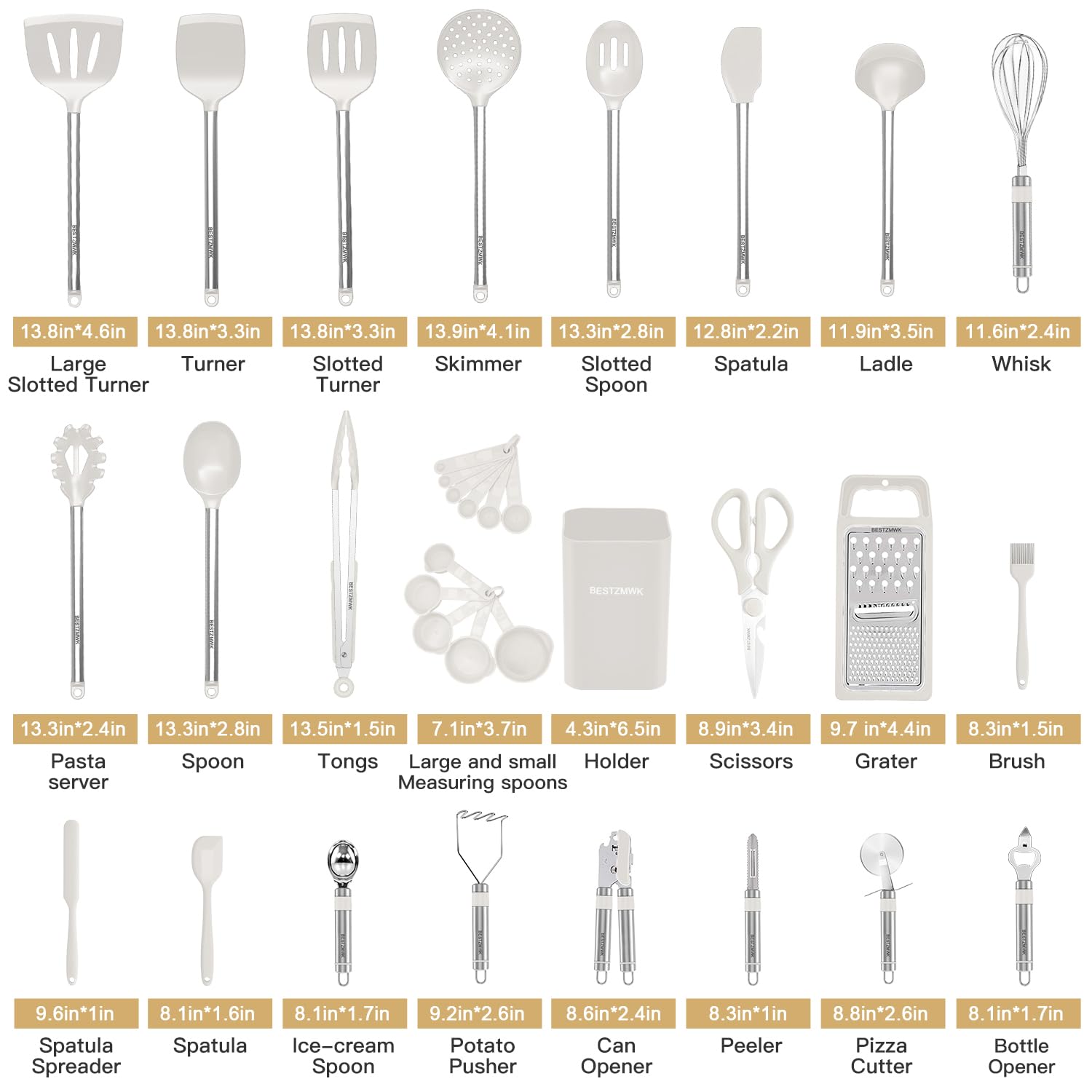 Kitchen Utensil Set-Silicone Cooking Utensils-33 Kitchen Gadgets & Spoons for Nonstick Cookware-Silicone and Stainless Steel Spatula Set-Best Kitchen Tools, Useful Pots (Khaki)