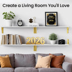 BAYKA Floating Shelves for Bedroom Decor, Wall Shelves for Storage, Wall Mounted Rustic Wood Floating Shelf for Books,Corner Shelf for Bathroom,Kitchen,Living Room(Black and Gold，Set of 4)