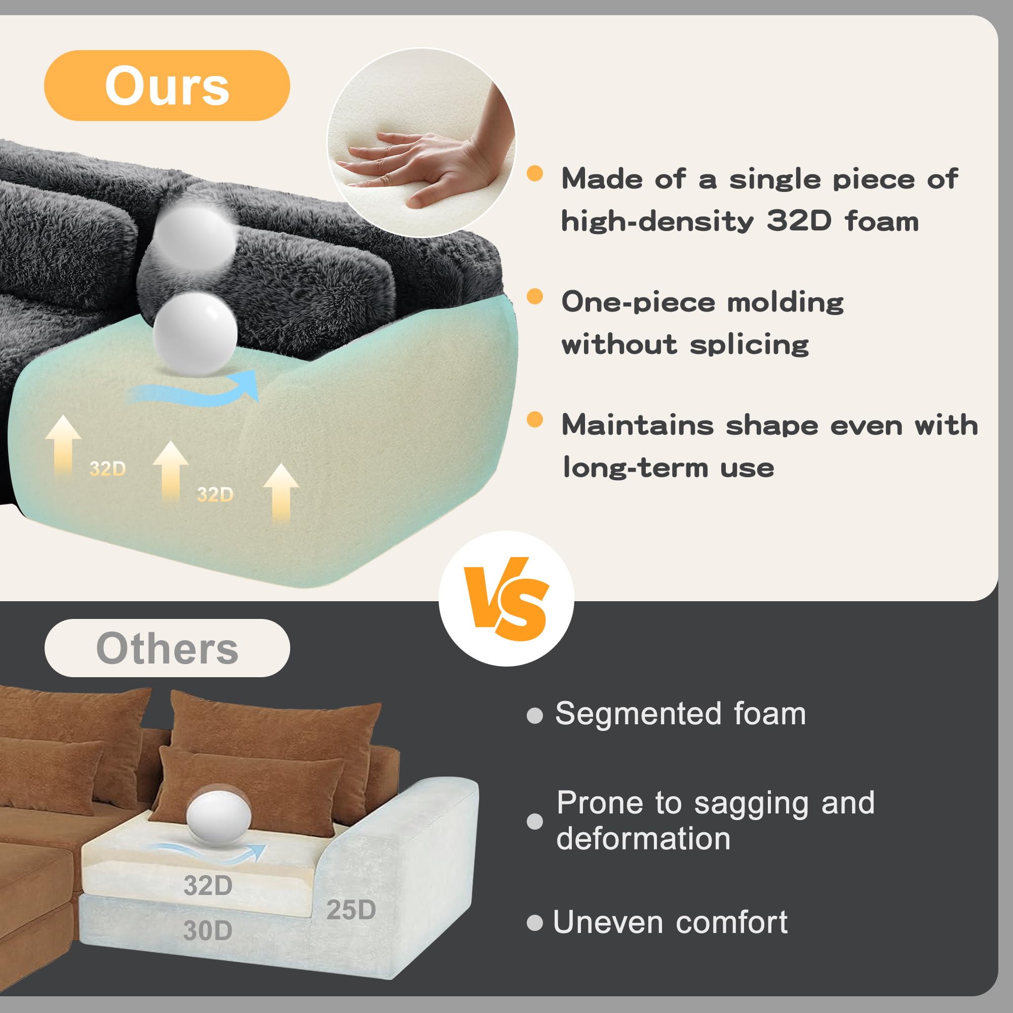 98.4-Inch Oversized Boneless Cloud Couches Deep Seat Foam Sofa Couch with 2 Round Toss Pillows, Luxury Corduroy Upholstered 3 Seat Tufted Loveseat, Cloud Sofa in a Box