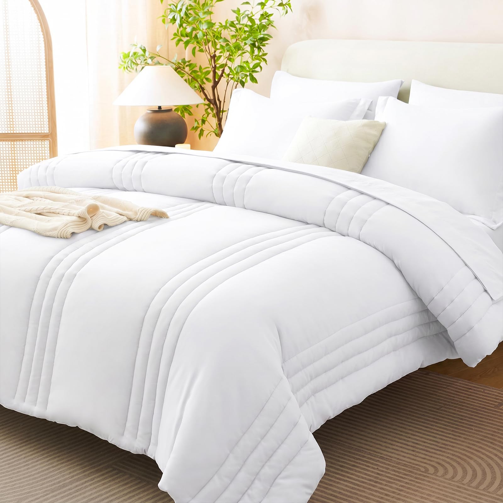 CozyLux Queen Size Comforter Sets - 7 Piece Bed in a Bag Olive Green Comforter Set with Sheets Luxury Bed Set All Seasons, Soft Bedding Set with Down Alternative Comforter, Sheets, Pillowcases & Shams