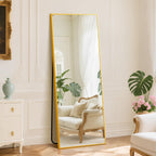DUMOS Arched Full Length Mirror with Stand 64"x21" Floor Standing Aluminum Frame for Bedroom Body Hanging Leaning Modern Simple Home Decor Shatter-proorf Nano Glass Wall Living Room Cloakroom Black