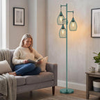 Dimmable Floor Lamp, Industrial Floor Lamps for Living Room, Gold Tree Lamp Standing Lamp Tall Lamps with 3 Elegant Teardrop Cage Head & 800 Lumens LED Bulbs for Living room Bedroom Office Dining Room