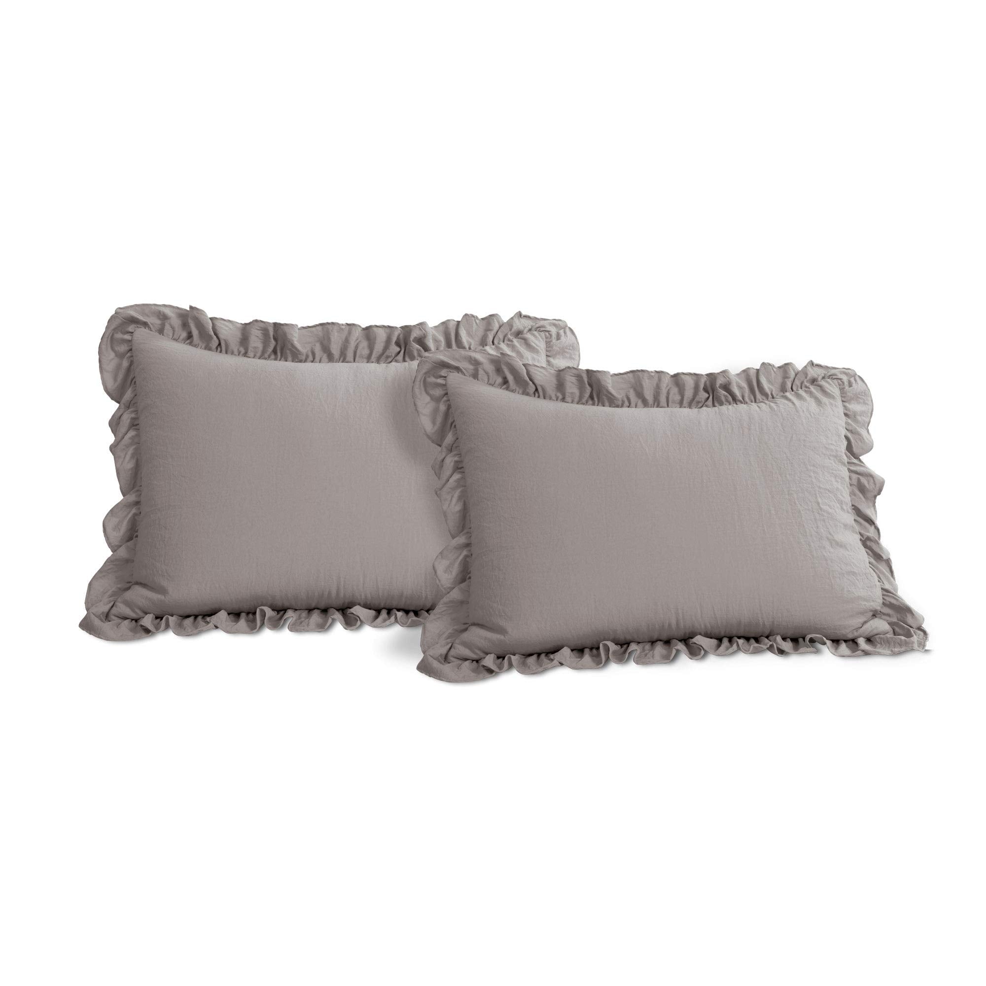 Lush Decor Reyna Ruffle Comforter Set - 3 Piece Cozy Ruffled Bedding Set - Timeless Elegance and Comfort for Bedroom - King, Gray