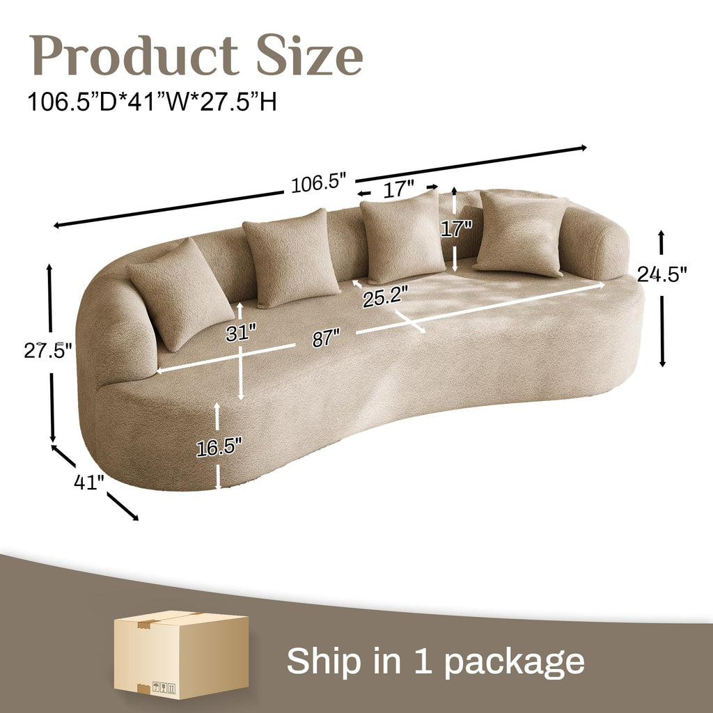 131" Oversized Sectional Sofa for Living Room, Modern Luxury Plush Chenille 4-Seater Extra Deep & Wide Seat Curved Cloud Couch with 4 Throw Pillows, No Assembly Needed, Light Brown