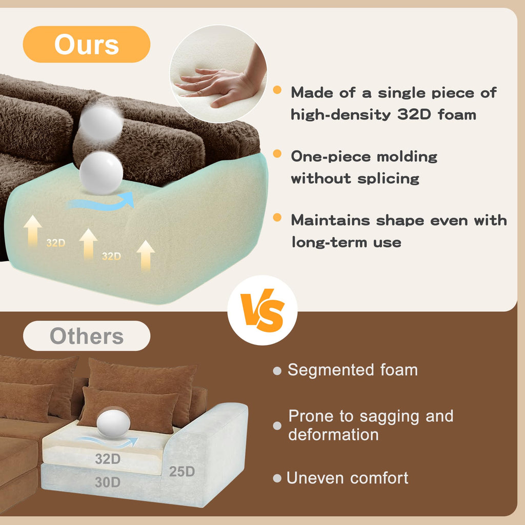 98.4-Inch Oversized Boneless Cloud Couches Deep Seat Foam Sofa Couch with 2 Round Toss Pillows, Luxury Corduroy Upholstered 3 Seat Tufted Loveseat, Cloud Sofa in a Box