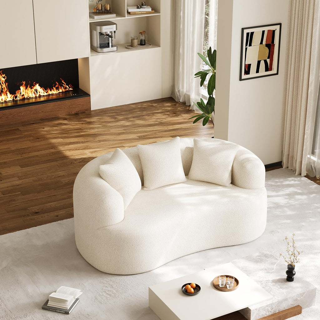 131" Oversized Sectional Sofa for Living Room, Modern Luxury Plush Chenille 4-Seater Extra Deep & Wide Seat Curved Cloud Couch with 4 Throw Pillows, No Assembly Needed, Light Brown