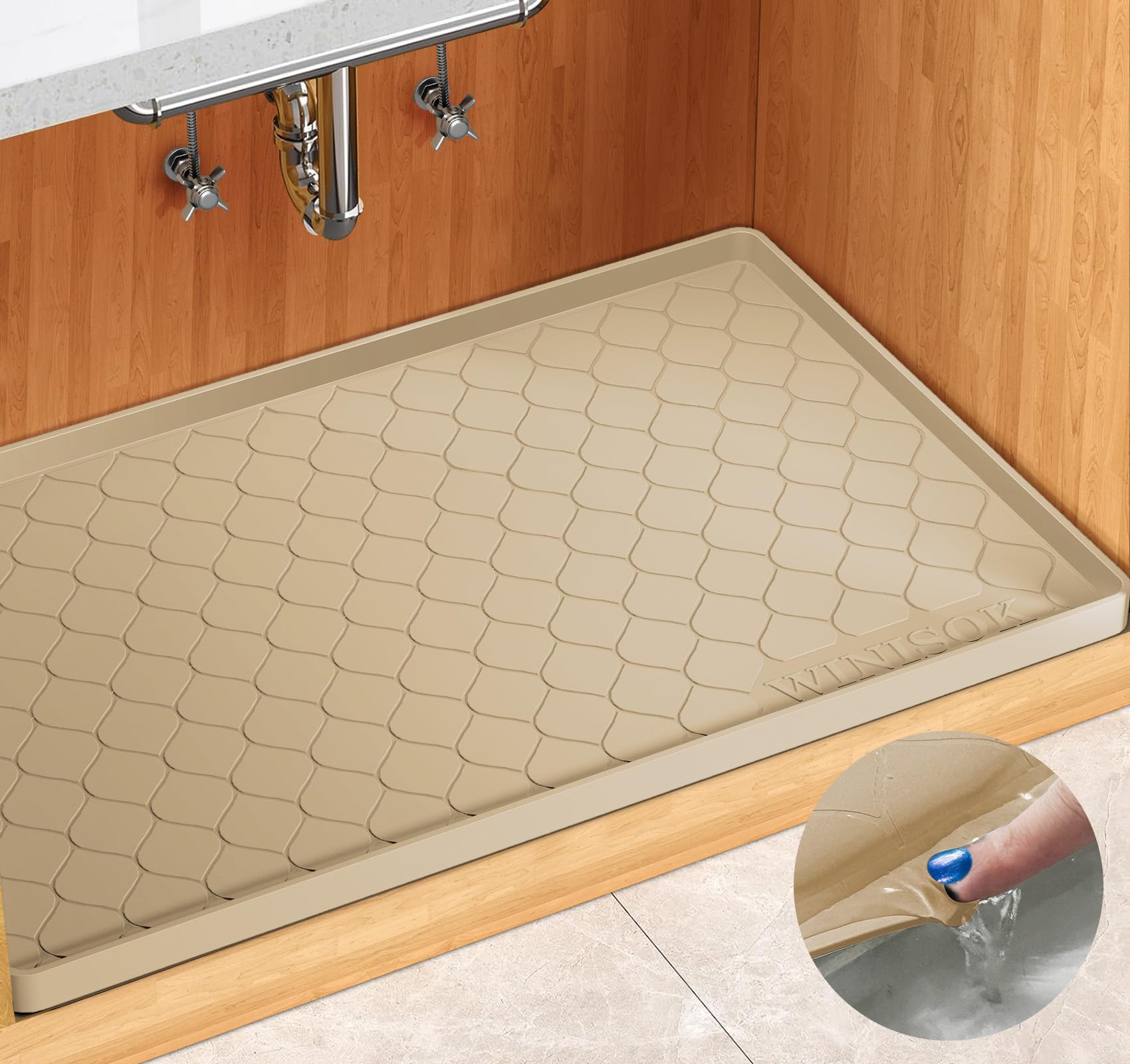 Winisok Silicone Under Sink Mat 34" x 22", kitchen Essentials and Gadgets, Shelf liner and Cabinet Protector, Home Organizers and Storage, Waterproof Bathroom Tray