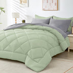 HEVUMYI 7 Pieces Queen Comforter Set, All Season Reversible Bed in a Bag, Ultra Soft Queen Bedding Set with Grey Comforter, Flat Sheet, Fitted Sheet, Pillowcases, Pillow Shams, Dark Grey