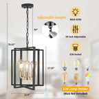 Black Gold Chandelier for Dining Room, Modern Farmhouse 3 Light Entryway Pendant Light Fixture Adjustable Geometric Industrial Rustic Foyer Light for Living Room Kitchen Island Hallway Bedroom
