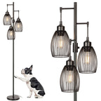Dimmable Floor Lamp, Industrial Floor Lamps for Living Room, Gold Tree Lamp Standing Lamp Tall Lamps with 3 Elegant Teardrop Cage Head & 800 Lumens LED Bulbs for Living room Bedroom Office Dining Room