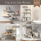 BAYKA Floating Shelves for Bedroom Decor, Wall Shelves for Storage, Wall Mounted Rustic Wood Floating Shelf for Books,Corner Shelf for Bathroom,Kitchen,Living Room(Black and Gold，Set of 4)