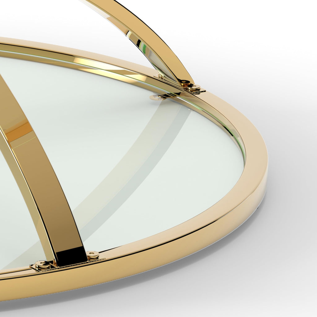 32" Tempered Glass Round Coffee Table Modern Gold Frame Ring Base Single-Layer Circle Living Room Center Tables