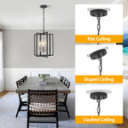 Black Gold Chandelier for Dining Room, Modern Farmhouse 3 Light Entryway Pendant Light Fixture Adjustable Geometric Industrial Rustic Foyer Light for Living Room Kitchen Island Hallway Bedroom