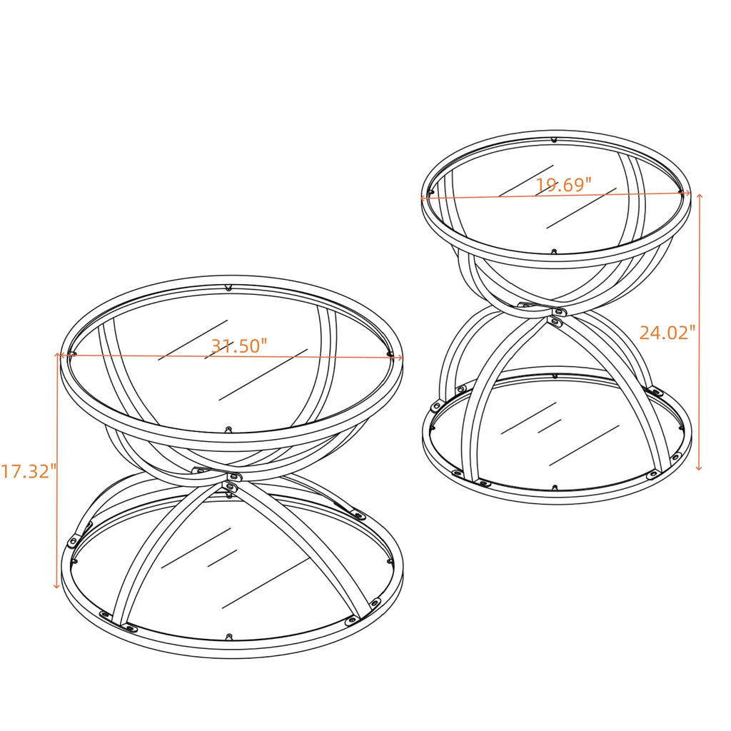 32" Tempered Glass Round Coffee Table Modern Gold Frame Ring Base Single-Layer Circle Living Room Center Tables