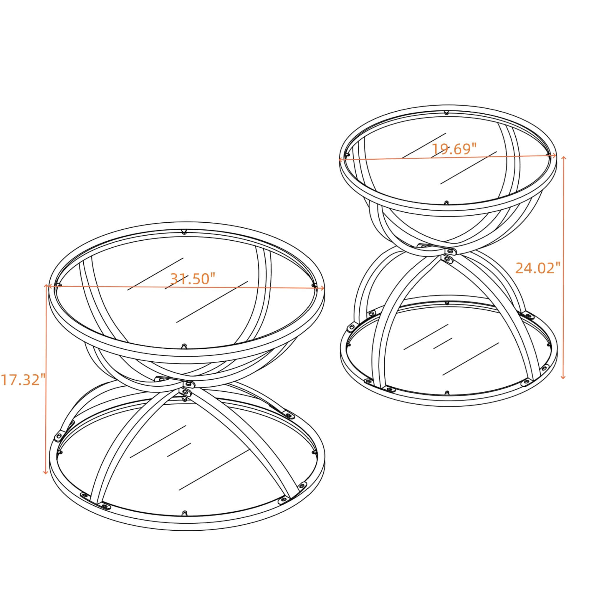 32" Tempered Glass Round Coffee Table Modern Gold Frame Ring Base Single-Layer Circle Living Room Center Tables