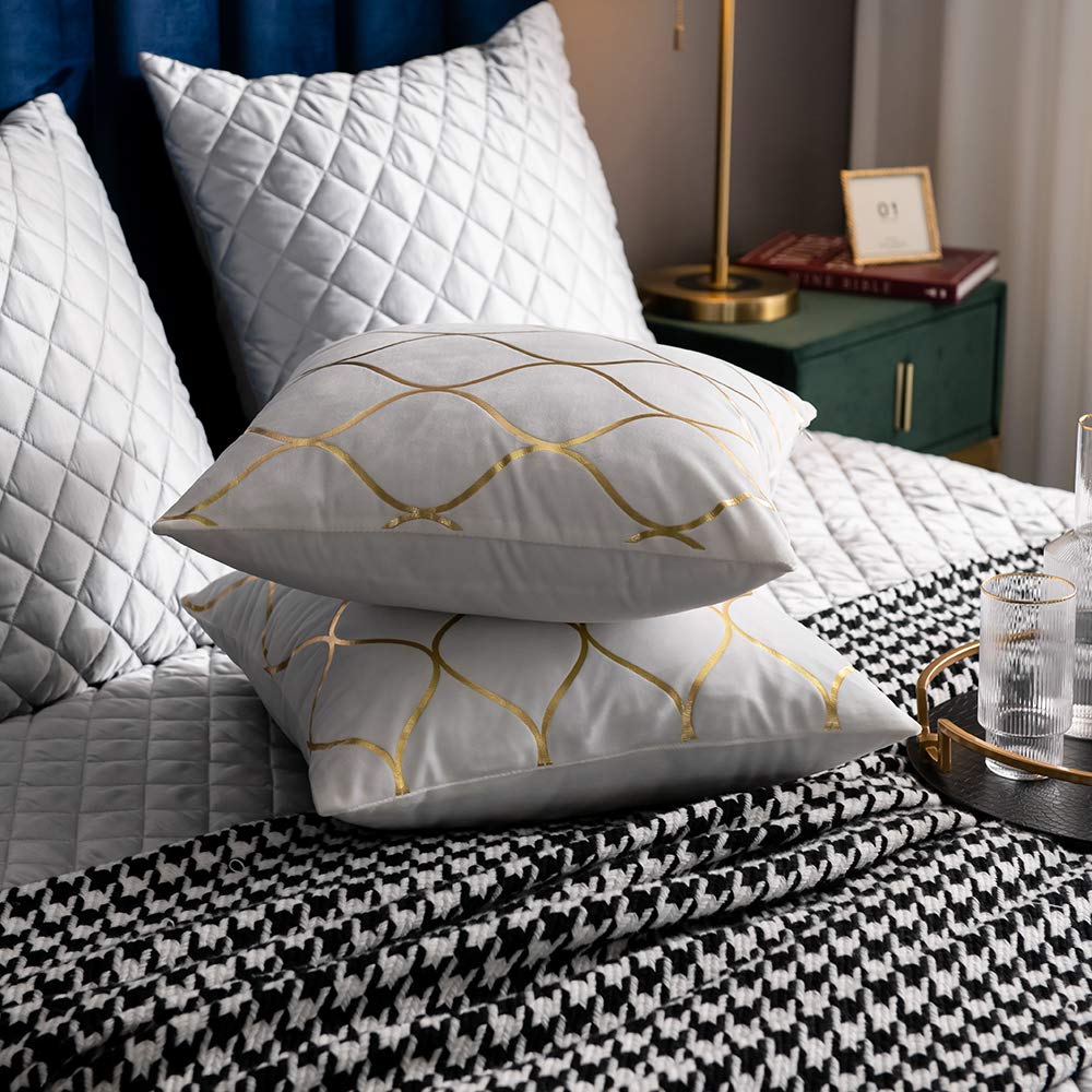 DEZENE 12x20 Inch Gold Velvet Throw Pillow Covers: 2 Pack Rectangular Decorative Pillow Cases for Bedroom Sofa Couch Living Room, Black