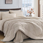 HEVUMYI 7 Pieces Queen Comforter Set, All Season Reversible Bed in a Bag, Ultra Soft Queen Bedding Set with Grey Comforter, Flat Sheet, Fitted Sheet, Pillowcases, Pillow Shams, Dark Grey