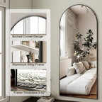 HARRITPURE 64"x21" Arched Full Length Mirror Floor Mirrors with Aluminum Alloy Frame Free-Standing Wall Mounted or Leaning Large Bedroom Dressing Mirror Modern & Contemporary Decor for Home,Black