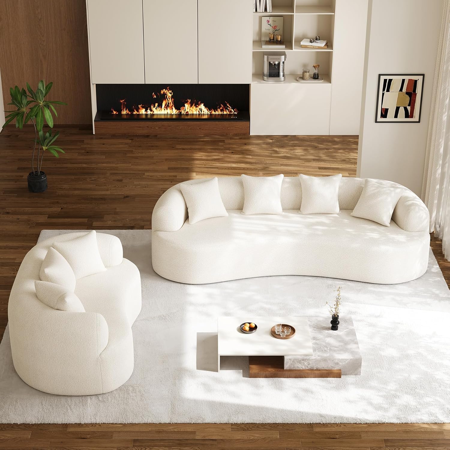 131" Oversized Sectional Sofa for Living Room, Modern Luxury Plush Chenille 4-Seater Extra Deep & Wide Seat Curved Cloud Couch with 4 Throw Pillows, No Assembly Needed, Light Brown