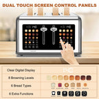 4 Slice Toaster Touch Screen, Stainless Steel Toasters Digital Timer, Dual Control Panel Toasters, 8 Shade Settings 6 Bread Types for Bagel, Cancel, Defrost 1650W