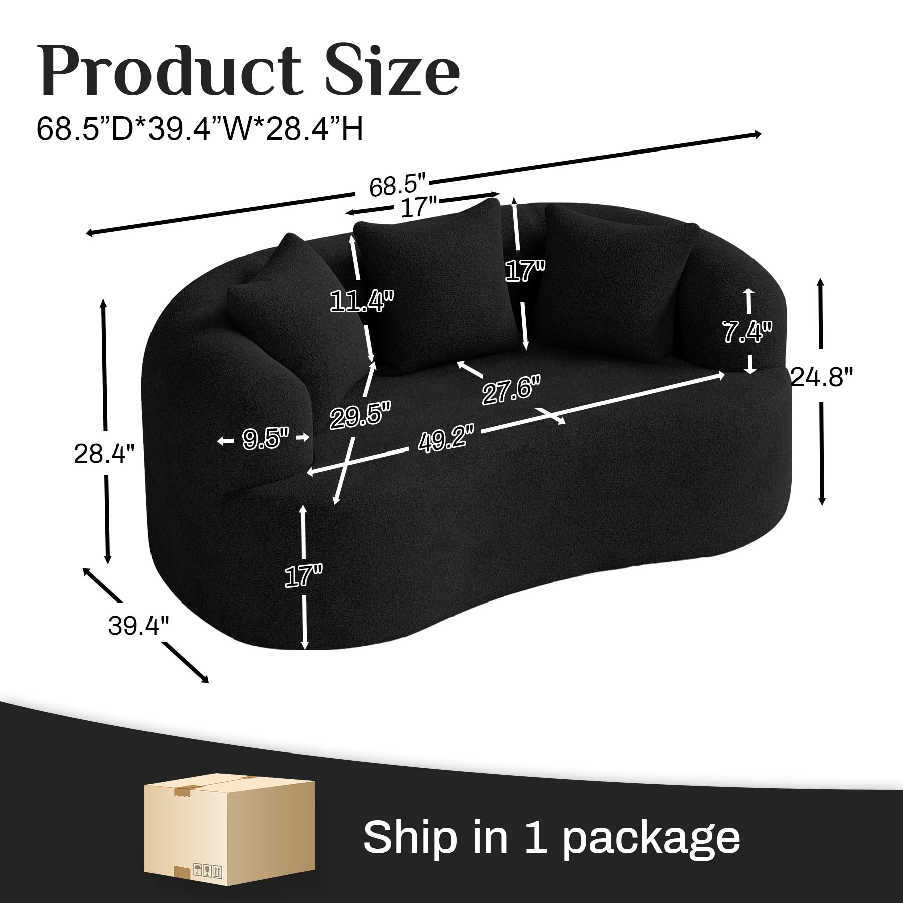 131" Oversized Sectional Sofa for Living Room, Modern Luxury Plush Chenille 4-Seater Extra Deep & Wide Seat Curved Cloud Couch with 4 Throw Pillows, No Assembly Needed, Light Brown