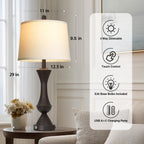 29" Gold Modern Table Lamps Set of 2, 3-Way Dimmable Touch Lamps for Nightstand with USB A+C & Outlets,Brass Lamps for Living Room, Bedroom, Nightstand, Entryway(2 Bulbs Included)
