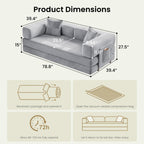 78.8" Convertible Futon Sofa Bed,Corduroy Futon Couch with Storage Pocket,Folding Pull Out Sofa,No Assembly Boneless Couch for Living Room | Pink