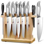 SYOKAMI Japanese Knives Set for Kitchen, Magnetic Knife Set with Block and Sharpener, Stainless Steel Knife Set as Gift for Couple, Wedding, Women or Mom with Gift Box, 14 PCS Black Dot