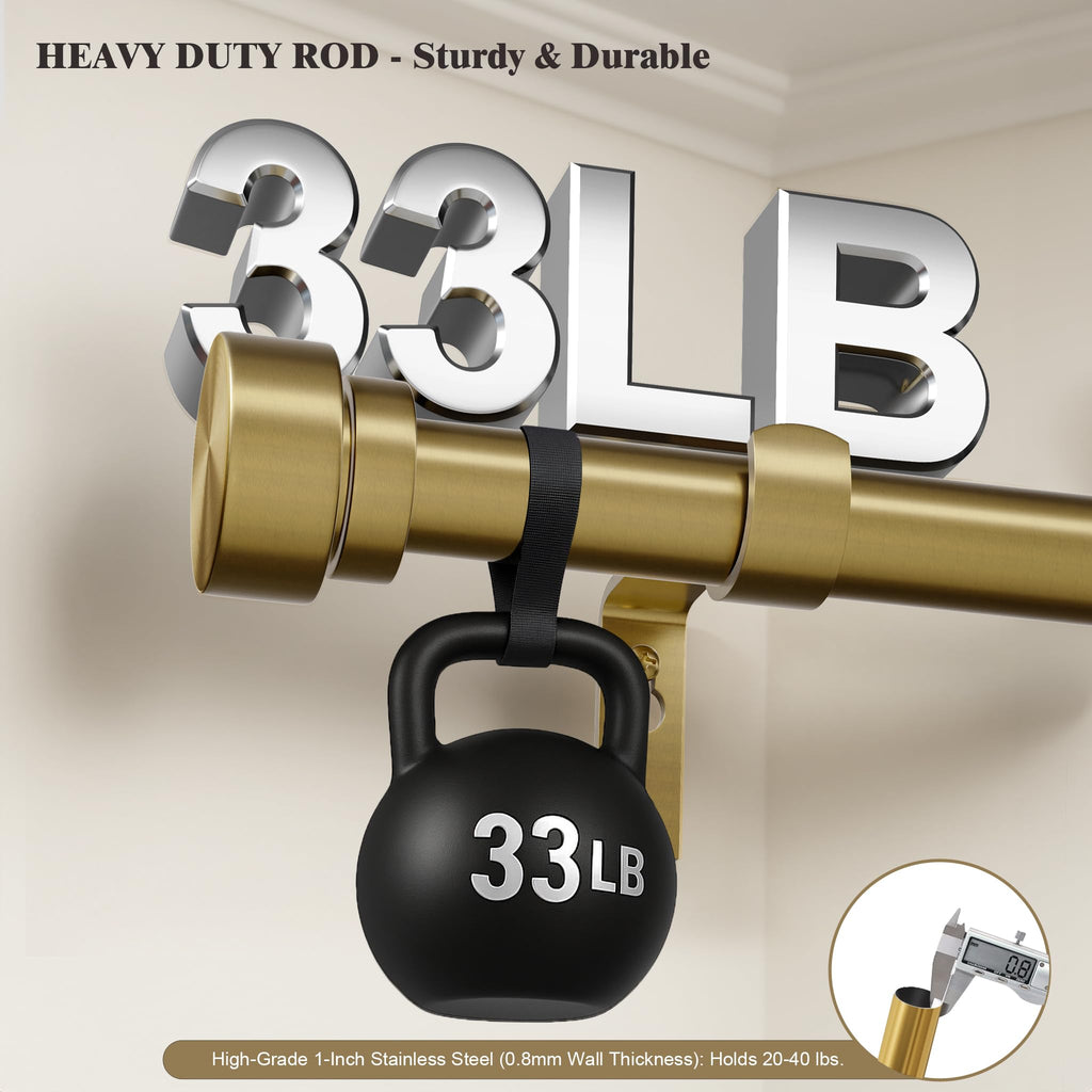 Oneach Heavy Duty Curtain Rods for Windows 72 to 144 Inch, 1 Inch Brass Gold Curtain Rod, Adjustable Length Rod with Metal Finials, Modern Decorative for Bedroom Kitchen Living Room (16 to 150 Inch)